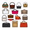 Bag colored icons. Bags and handbags vector icons