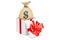 Bag with dollars inside gift box, 3D rendering