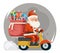 Bag Gift Box Santa Claus Delivery Courier Scooter Symbol Box Icon Concept Isolated Cartoon Flat Design Vector