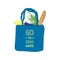 Bag go to zero waste. Blue fabric eco shopping bag. No plastic bag.