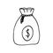 bag with money icon. money hand drawn in doodle style. , line art, nordic, scandinavian, minimalism, monochrome. icon