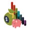 Bag money with saving piggy and statistic graphic