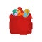 Bag Santa pixel art. Big Red festive holiday bag 8bit. Many gifts for kids. style Video game Old school