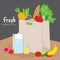 Bag Shopping Market Fruit Vegetable Cook Cartoon Vector