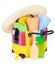 Bag with towels, sunglasses, hat and beach items