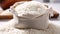 A bag of wholesome goodness rests on a rustic wooden table