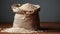 A bag of wholesome goodness rests on a rustic wooden table