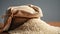 A bag of wholesome goodness rests on a rustic wooden table