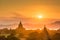 Bagan, Myanmar ancient temple ruins landscape in the archaeological zone