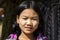 Bagan, Myanmar, December 27, 2017: Portrait of a young girl with Tanaka paste