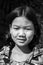 Bagan, Myanmar, December 27, 2017: Portrait of a young girl with Tanaka paste