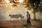 Bagan / Myanmar - Jan 12 2014 : Burmese man, chase herds back into the farm in the evening