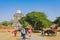 BAGAN, MYANMAR - JANUARY 21: 2019.Unidnetified people come to visit and make merit at Thatbyinnyu temple Majestic pagoda towering