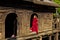 Bagan, Myanmar - Nov 16, 2019: Monk at Nat Taung Kyaung wooden monastery