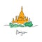 Bagan, Myanmar. One line vector illustration.