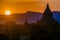 Bagan temple silhouette at sunset