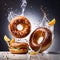 Bagel bread buns, traditional food, dynamic food photography