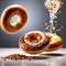 Bagel bread buns, traditional food, dynamic food photography