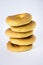 Bagels are stacked on a white background