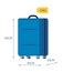 Baggage allowance. Wheeled suitcase with dimensional arrows weight tag. Weight and size of luggage allowance. Hand luggage