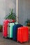 Baggage blue pink orange house sun summer luggage family car ready holidays plant green four