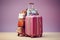 Baggage departure vacation pink traveler arrival voyage trip boarding suitcase bag business