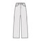 Baggy Jeans Denim pants technical fashion illustration with full length, low waist, rise, 5 pockets, Rivets, belt loops