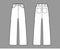 Baggy Jeans Denim pants technical fashion illustration with full length, low waist, rise, 5 pockets, Rivets, belt loops