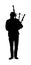 Bagpiper silhouette on white background. Street perform. Music performer.