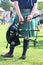 The bagpiper in traditional Scottish suit kilt with backpipe.