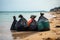 Bags filled with collected beach plastic and other debris pile up