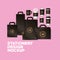 Bags and mugs mockup set with dark brown branding vector design