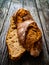 Baguette on wooden table