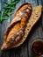 Baguette on wooden table