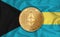 Bahamas flag  ethereum gold coin on flag background. The concept of blockchain  bitcoin  currency decentralization in the country