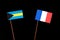 Bahamas flag with French flag isolated on black