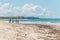 BAHIA, BRAZIL - June 27, 2019: Overview of the Praia dos nativos, or Natives beach, with brown seaweed laying in the
