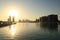 Bahrain arabic dhow at sunset