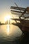 Bahrain arabic dhow at sunset