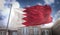 Bahrain Flag 3D Rendering on Blue Sky Building Background