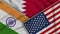 Bahrain United States of America India Flags Together Fabric Texture Illustration