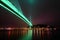 Bai chay bridge in halong bay Vietnam lit up with light green lighting