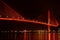 Bai chay bridge in halong bay Vietnam lit up with orange red lighting