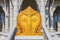 Bai Sema boundary marker or buddha sign stone marking the sacred area at Wat Kaew Korawaram Thai Buddhist temple in Krabi Thailand