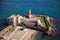 Baia, Naples,, Italy. Lighthouse beach from the terrace of the Aragonese castle