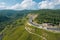 The Baikal serpentine road - aerial view of natural mountain valley with serpantine road, Trans-Siberian Highway, Russia