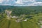 The Baikal serpentine road - aerial view of natural mountain valley with serpantine road, Trans-Siberian Highway, Russia