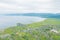 The Baikal serpentine road - aerial view of natural mountain valley with serpantine road, Trans-Siberian Highway, Russia