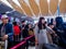 BAIYUN AIRPORT, GUANGZHOU, CHINA - 13 MAR 2019 -  Asian Chinese travellers / Passengers queue up to check-in before their flight