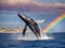 Baja\\\'s Kaleidoscope: Majestic Humpback Breach with Rainbow Embrace